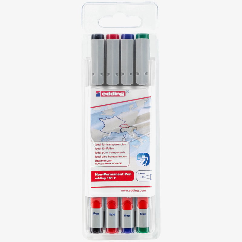 Edding Edding 151 Non-Permanent Pens - Assorted Colours (Wallet of 4)