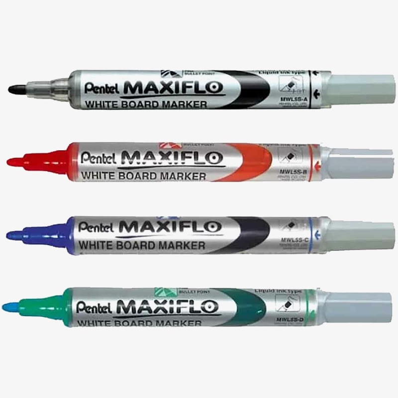 Pentel Pentel Maxiflo Whiteboard Markers - Bullet Tip - Assorted Colours (Pack of 4)