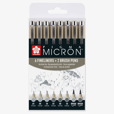 Sakura Pigma Micron Fineliner Set  - Light Cool Gray & Cool Gray - Pack of 8