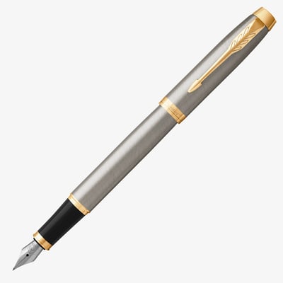 Parker IM Fountain Pen - Brushed Metal Gold Trim