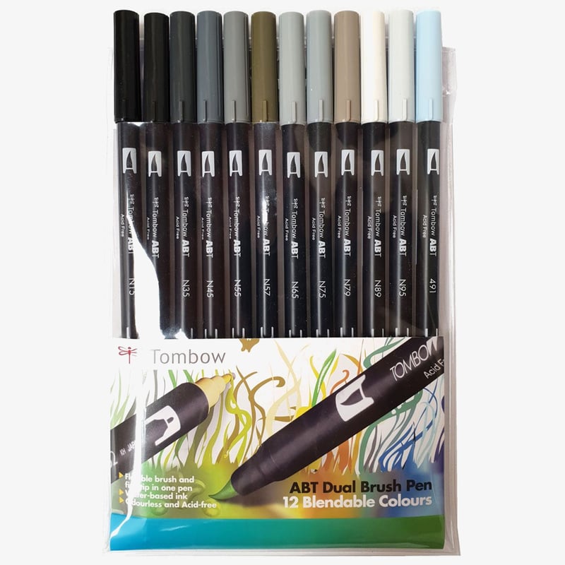 Tombow Tombow ABT Dual Brush Pens - Grey Colours (Pack of 12)