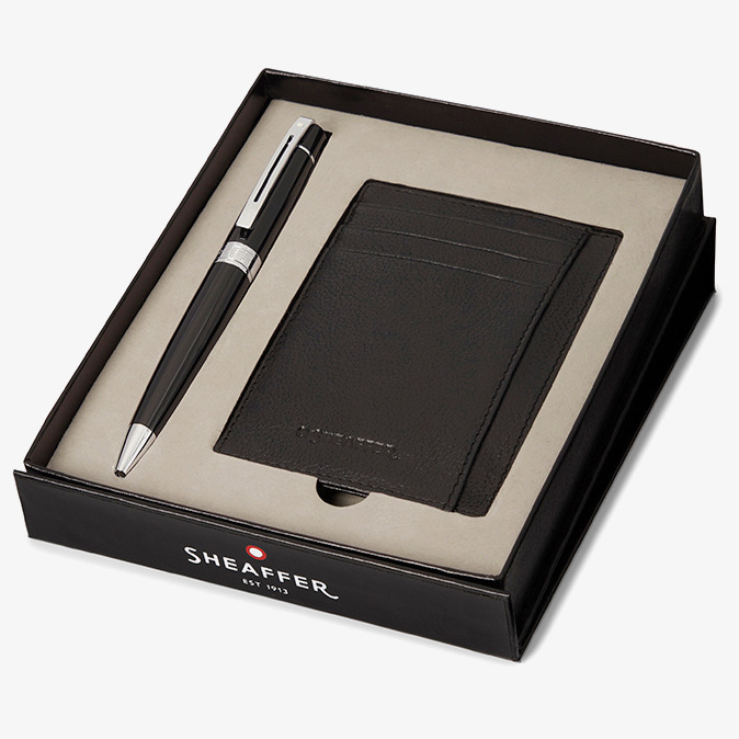 Sheaffer Sheaffer 300 Ballpoint Pen Gift Set - Gloss Black Chrome Trim with Credit Card Holder