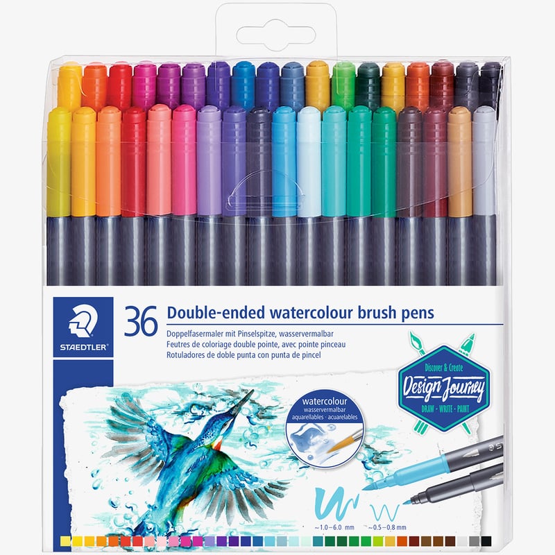 Staedtler Staedtler Double Ended Watercolour Brush Pen - Assorted Colours (Pack of 36)