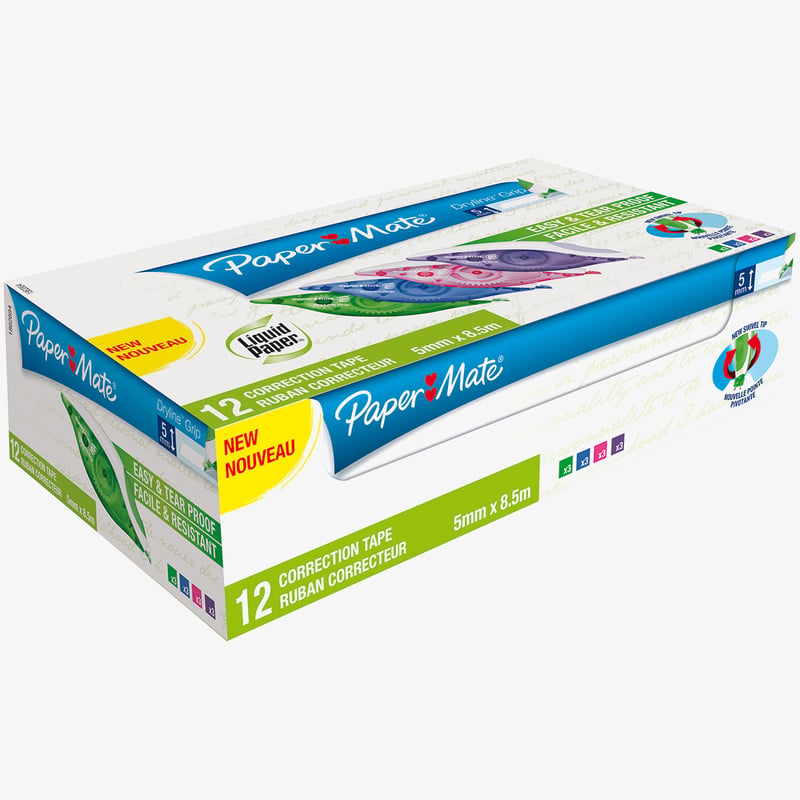 Papermate Papermate Dryline Grip Liquid Correction Tape (Box of 12)