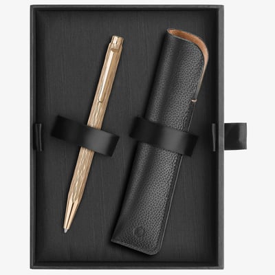 Caran d'Ache Ecridor Ballpoint Pen & Leather Case Set - "Venetian" Gilt Rose