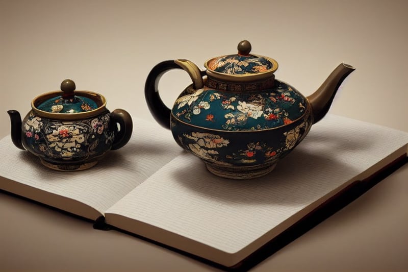 Tea Ceremony & Notebook. Image Generated by Midjourney