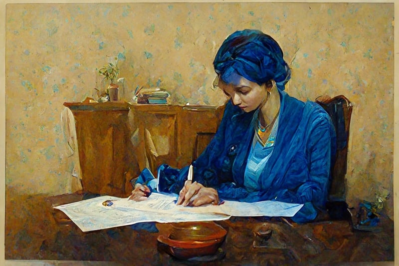 "Blue Pen", an illustration generated by Midjourney
