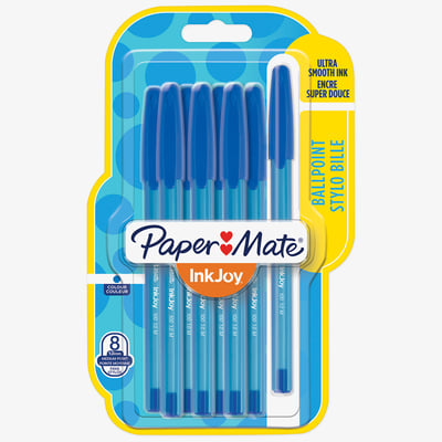 Papermate Papermate Inkjoy 100 Capped Ballpoint Pen - Medium - Blue (Blister of 8)