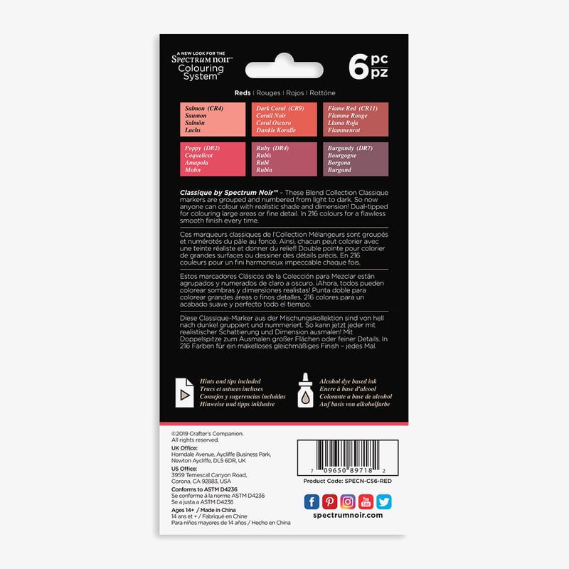 Spectrum Noir Classique Markers - Fiery Reds (Pack Of 6)