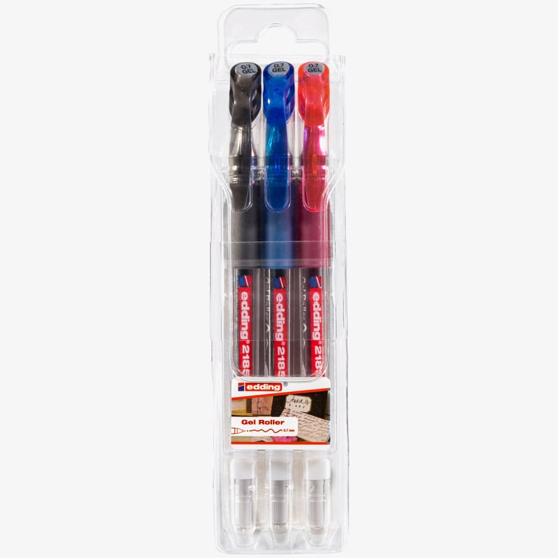 Edding Edding 2185 Gel Rollerball Pens - Assorted Colours (Wallet of 3)