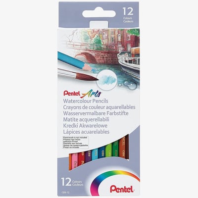 Pentel Arts Watercolour Pencils - Assorted Colours (Set of 12)