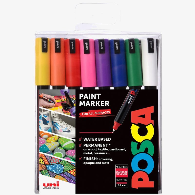 Uni-Ball POSCA PC-1MR Ultra Fine Bullet Tip Marker Pens - Assorted Colours (Pack of 16)