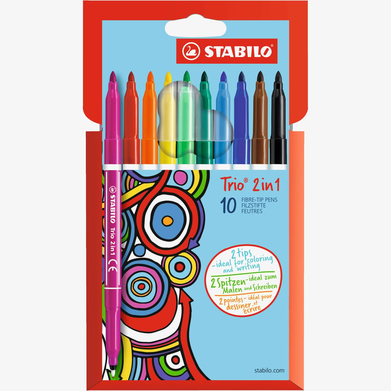 STABILO STABILO Trio 2 in 1 Fibre Tip Pen - Wallet of 10 - Assorted Colours