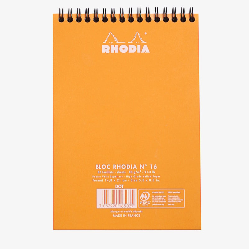 Rhodia Classic Wirebound Notepad - Large - Orange - Dotted