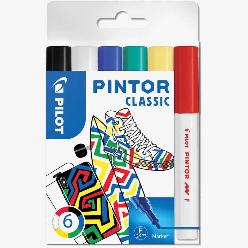 Pilot Pilot Pintor Marker Pen - Fine Bullet Tip - Classic Colours (Pack of 6)