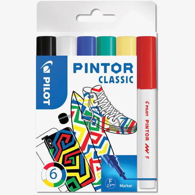 Pilot Pilot Pintor Marker Pen - Fine Bullet Tip - Classic Colours (Pack of 6)