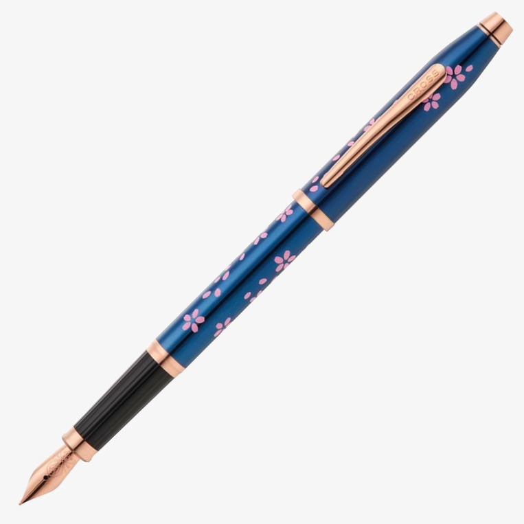 Cross Cross Century II Cherry Blossom Fountain Pen -  Blue Lacquer with Rose Gold Trim