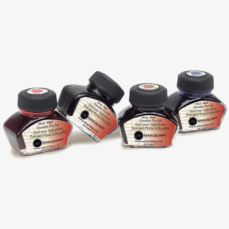 Manuscript Manuscript Fountain Pen Inks - Non-Waterproof - Assorted Colours (Pack of 4)