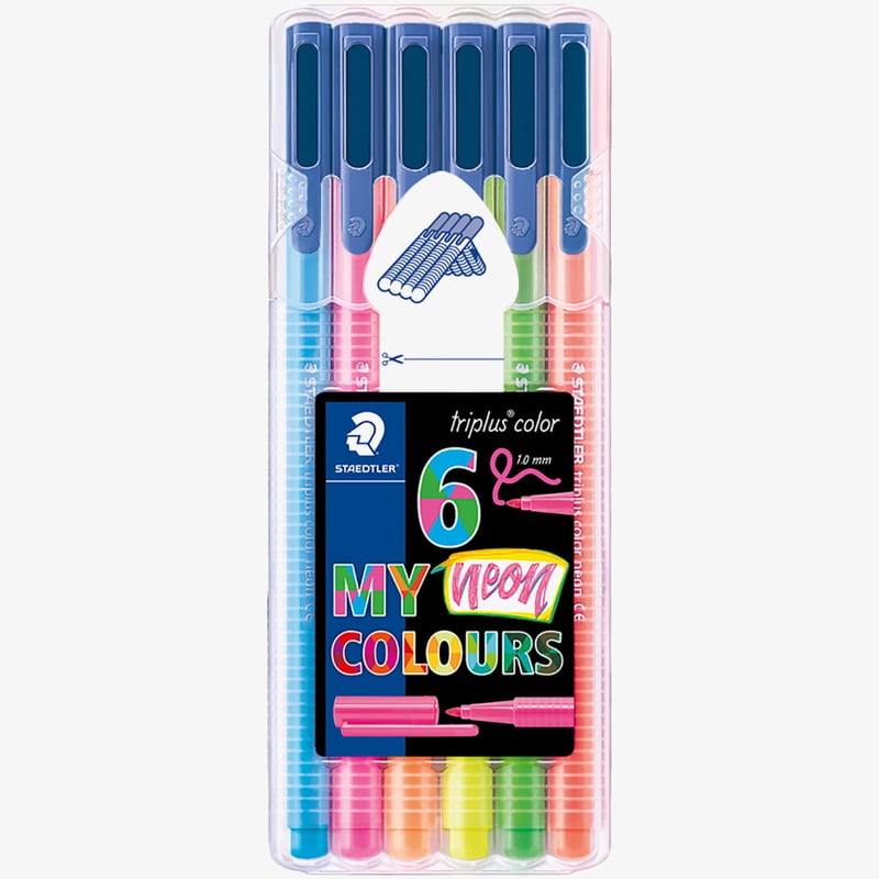 Staedtler Staedtler Triplus Triangular Fineliner Pens - Assorted Neon Colours (Wallet of 6)