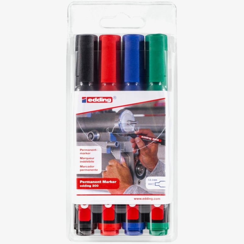 Edding Edding 300 Permanent Markers - Assorted Colours (Wallet of 4)