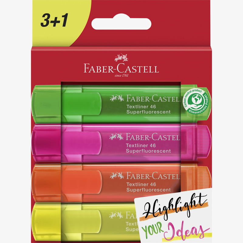 Faber-Castell Faber-Castell Textliner 46 Highlighter - Wallet of 4