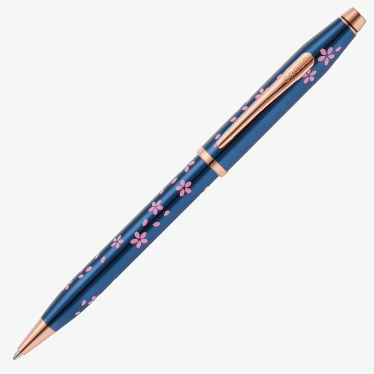 Cross Cross Century II Cherry Blossom Ballpoint Pen - Blue Lacquer with Rose Gold Trim