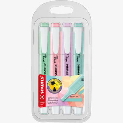 STABILO STABILO swing cool Pastel Highlighter - Wallet of 4 - Assorted Colours