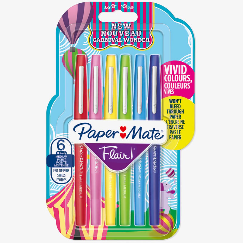 Papermate Papermate Flair Original Fibre Tip Pen - Medium - Carnival Colours (Pack of 6)