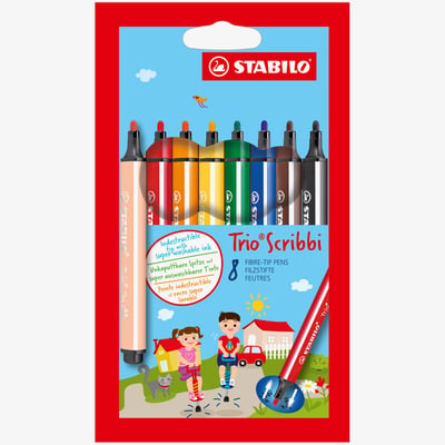 STABILO STABILO Trio Scribbi Fibre Tip Pen - Wallet of 8 - Assorted Colours