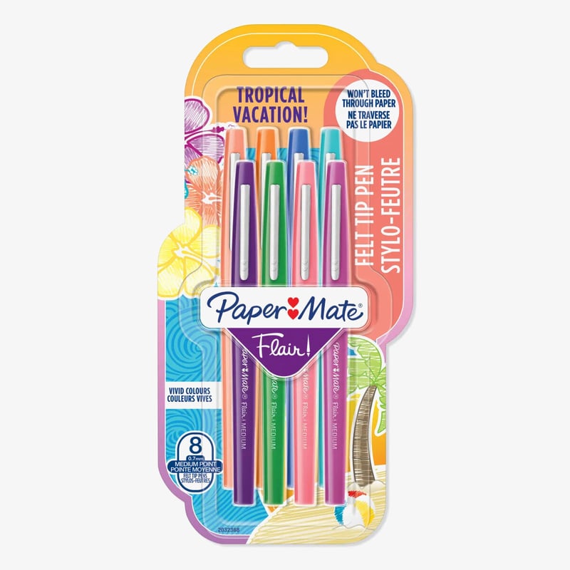Papermate Papermate Flair Original Fibre Tip Pen - Medium - Tropical Vacation (Pack of 8)
