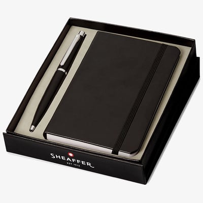 Sheaffer VFM Ballpoint Pen Gift Set - Matte Black Chrome Trim with A5 Notebook