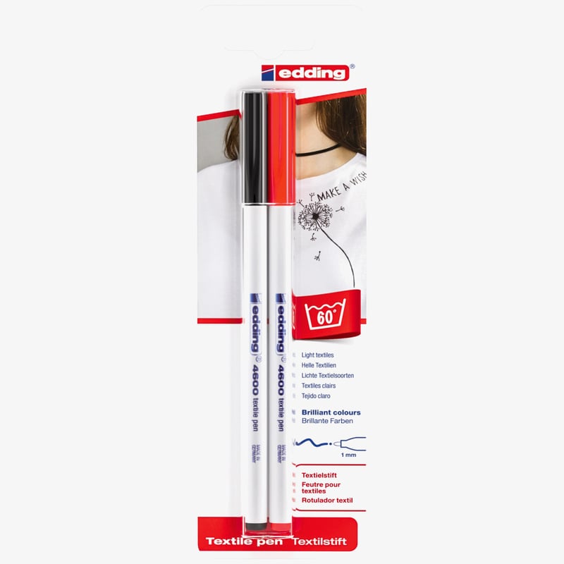 Edding Edding 4600 Textile Pens - Black & Red (Blister of 2)