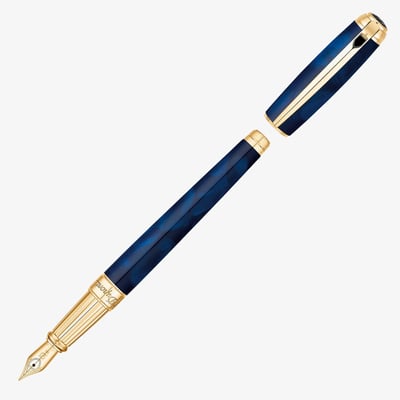 S.T. Dupont Line-D Large Fountain Pen - Atelier Blue & Gold