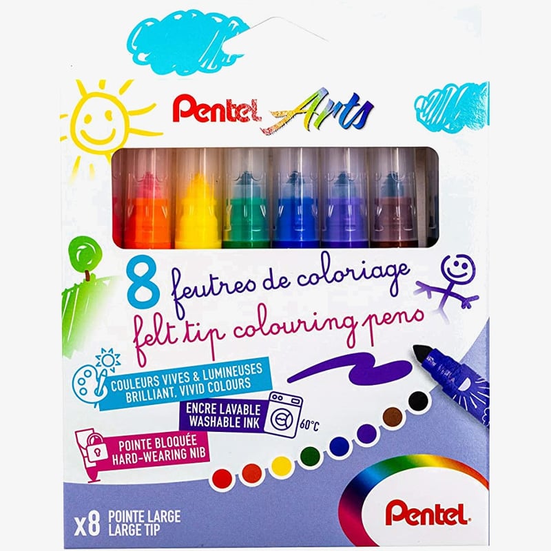 Pentel Pentel Arts Colouring Fibre Tip Pens - Broad (Pack of 8)