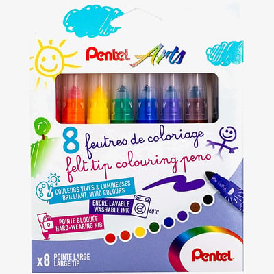 Pentel Arts Colouring Fibre Tip Pens - Broad (Pack of 8)