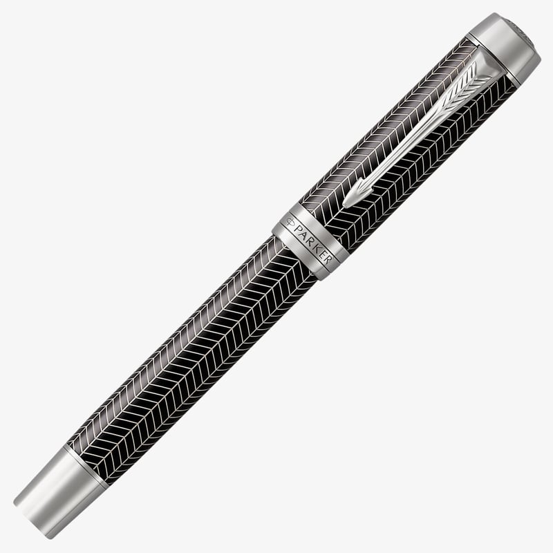 Parker Duofold Prestige Rollerball Pen - Black Chevron Chrome Trim
