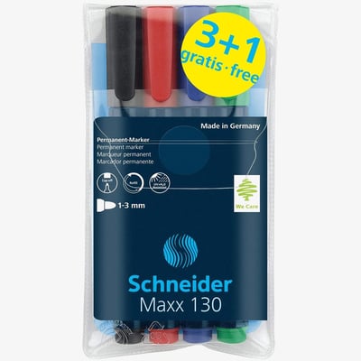 Schneider Schneider Maxx 130 Permanent Markers - Bullet Tip - Assorted Colours (Pack of 4)