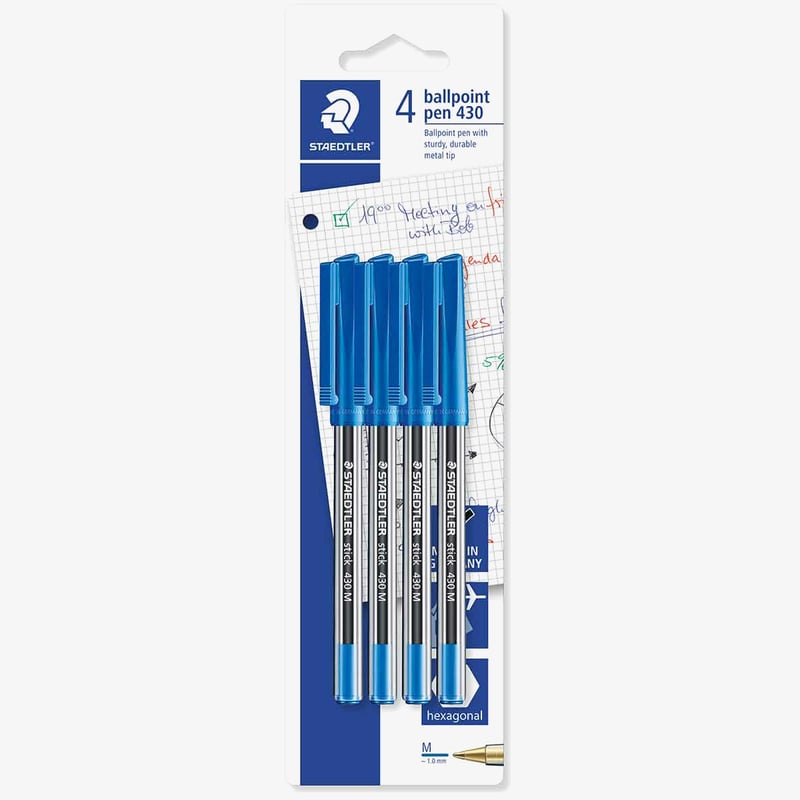 Staedtler Staedtler 430 Stick Ballpoint Pen  - Medium - Blue (Pack of 4)
