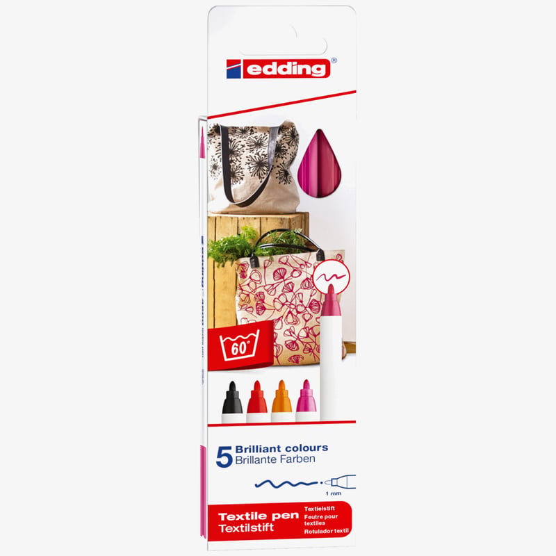 Edding Edding 4600 Textile Pens - Assorted Warm Colours (Pack of 5)