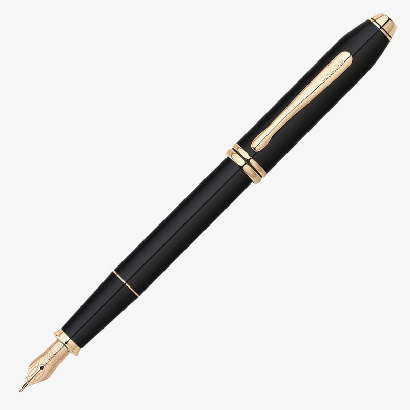 Cross Cross Townsend Fountain Pen - Black Lacquer 23KT Gold Trim