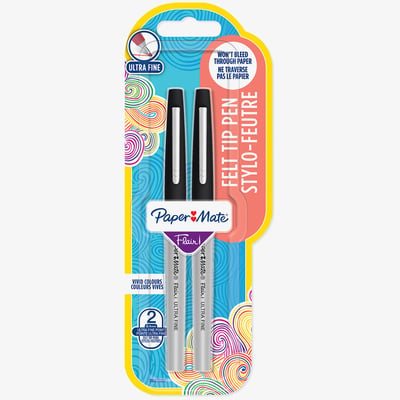 Papermate Papermate Flair Original Fibre Tip Pen - Ultra Fine - Black (Blister of 2)