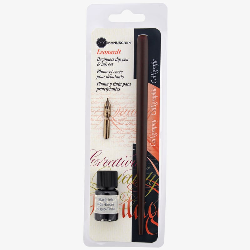 Manuscript Manuscript Dip Pen Set - Round Hand Nib, Holder & Ink Bottle