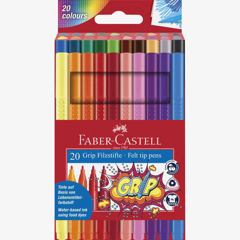 Faber-Castell Faber-Castell Grip Colour Fibre-Tip Marker Pen - Set of 20