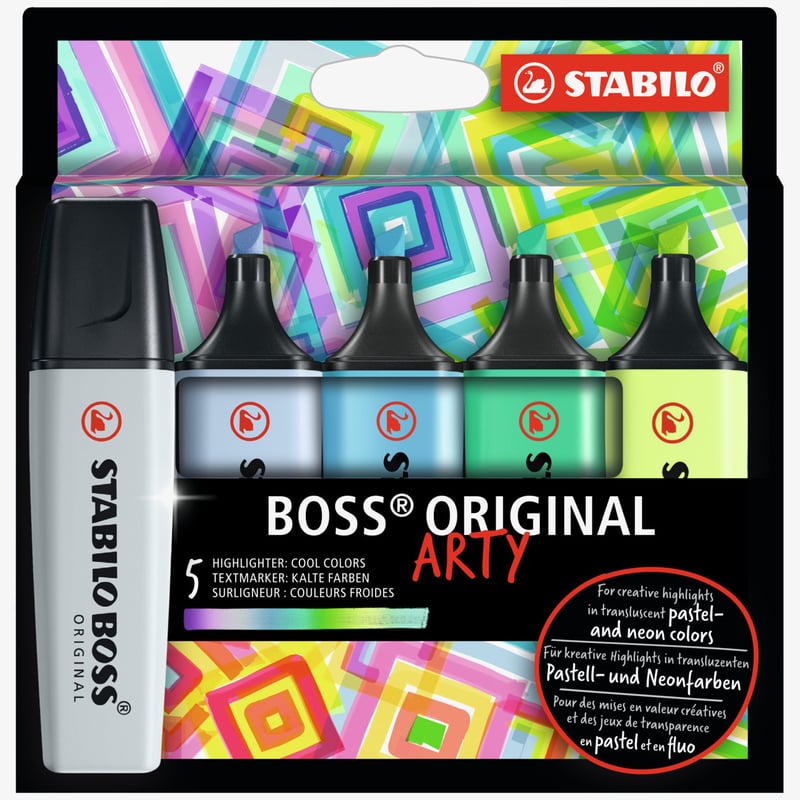 STABILO STABILO BOSS ORIGINAL ARTY Highlighter - Wallet of 5 - Cool Colours