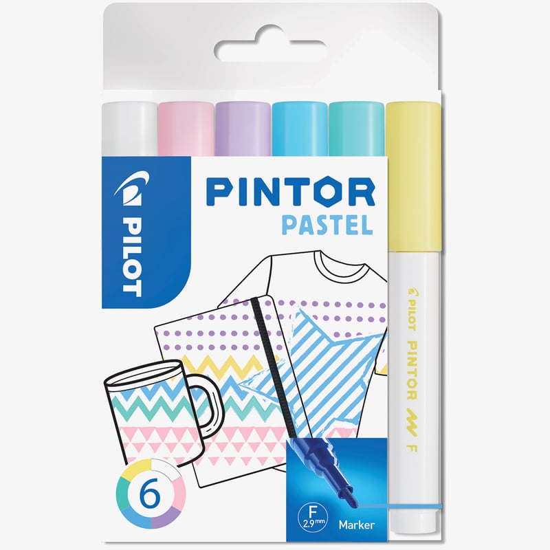 Pilot Pilot Pintor Marker Pen - Fine Bullet Tip - Pastel Colours (Pack of 6)