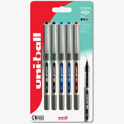 Uni-Ball Uni-Ball UB-157 Eye Medium Liquid Ink Rollerball Pens - Assorted Colours (Blister of 5)