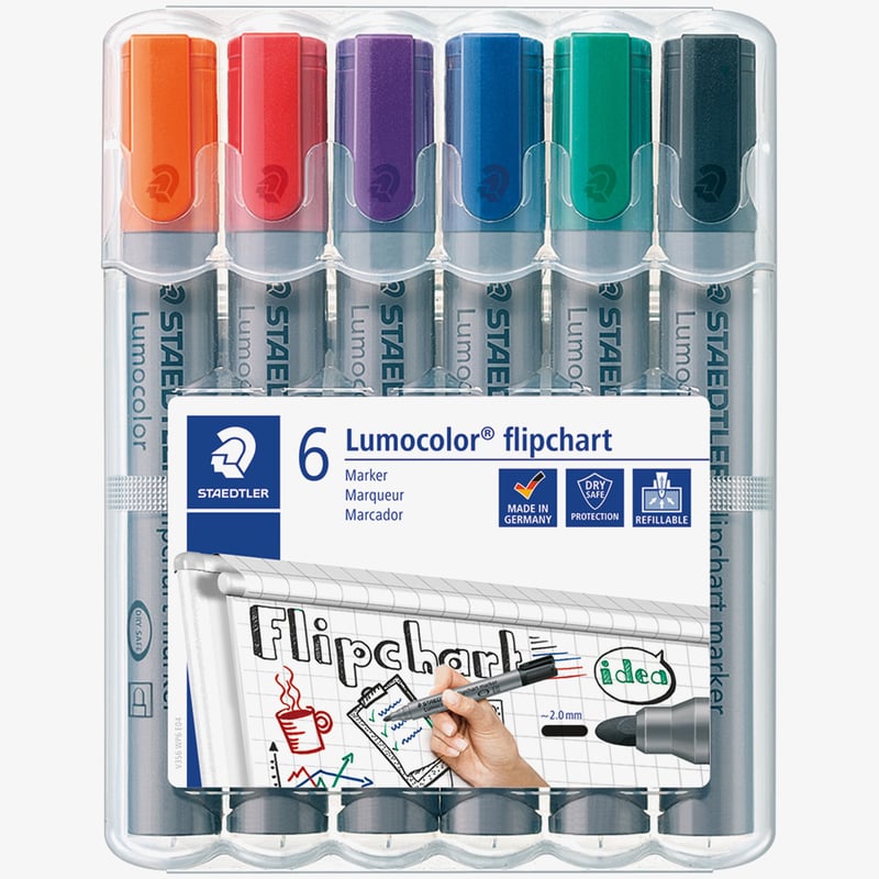 Staedtler Staedtler Lumocolor Flipchart Marker - Bullet Tip - Assorted Colours (Pack of 6)