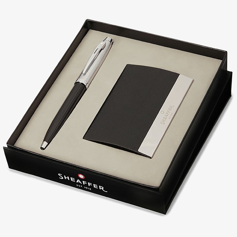 Sheaffer Sheaffer 100 Ballpoint Pen Gift Set - Gloss Black & Chrome with Business Card Holder