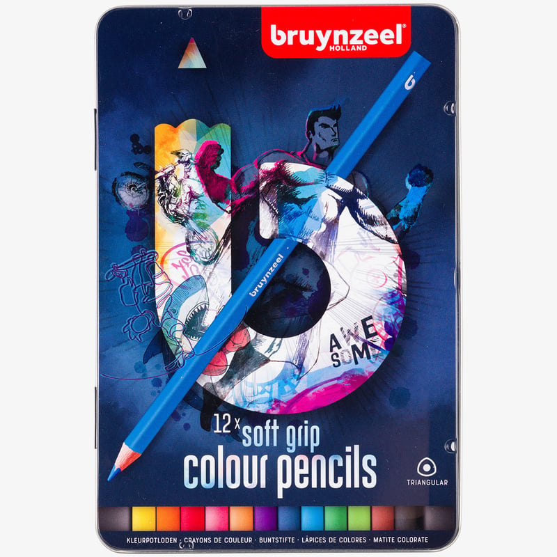 Bruynzeel Bruynzeel Soft Grip Colouring Pencils - Dark Colours (Tin of 12)
