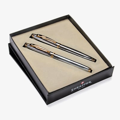 Sheaffer 100 Ballpoint Pen & Fountain Pen Gift Set - Bright Chrome Gold Trim